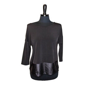 Chico's Top Black Faux Leather Trim 3/4 Length Sleeves Size S Chicos 0